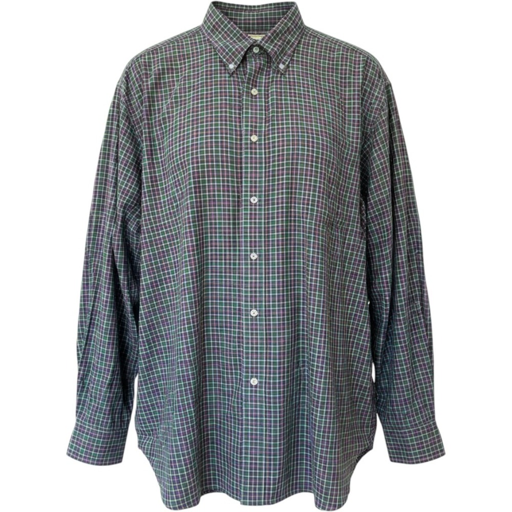 L.L.Bean Mens XL Plaid Button Down Long Sleeve Shirt Green Red Cotton